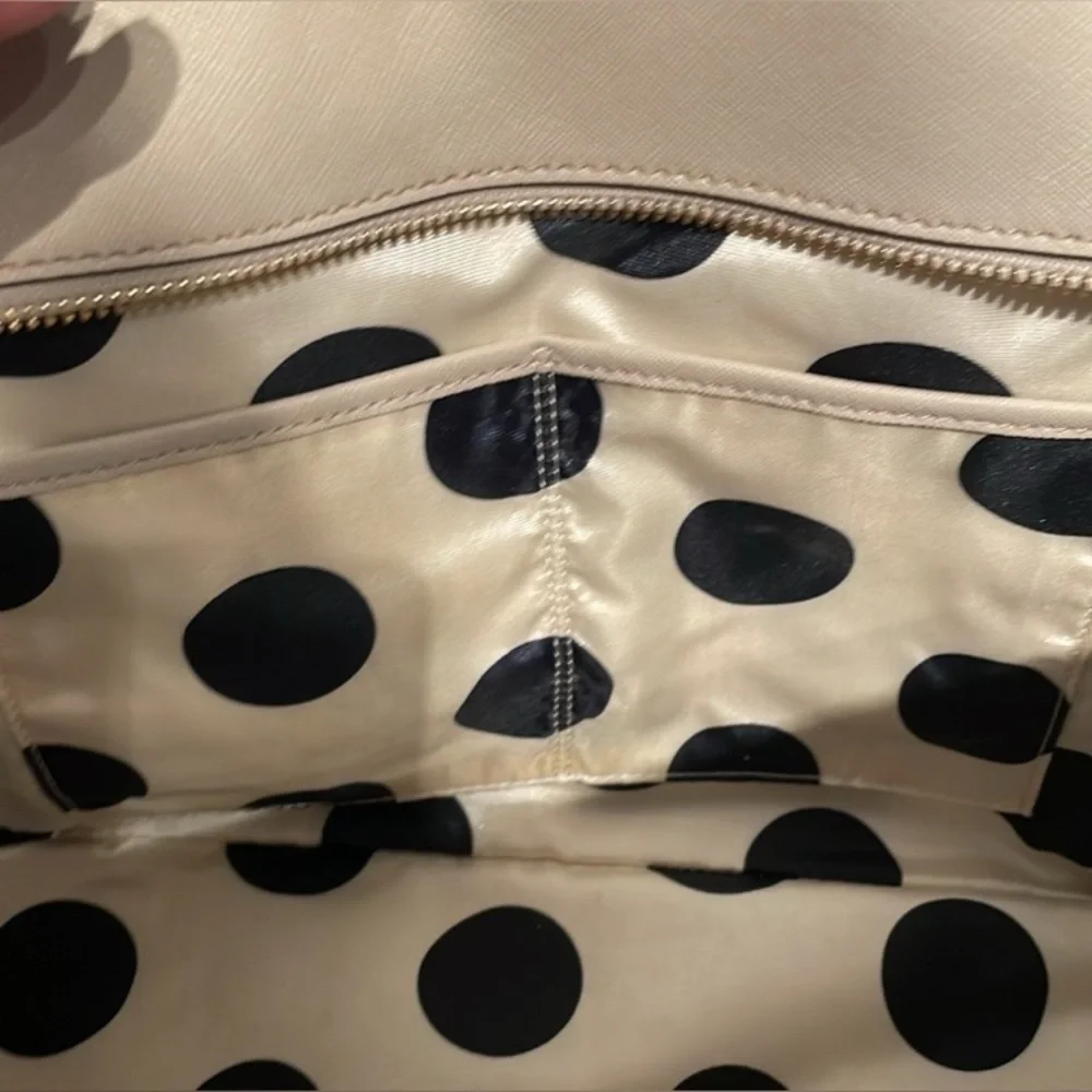 KATE SPADE Cream Saffiano & Metallic Silver Leather Tote w/Twilly & Dust Bag,EUC